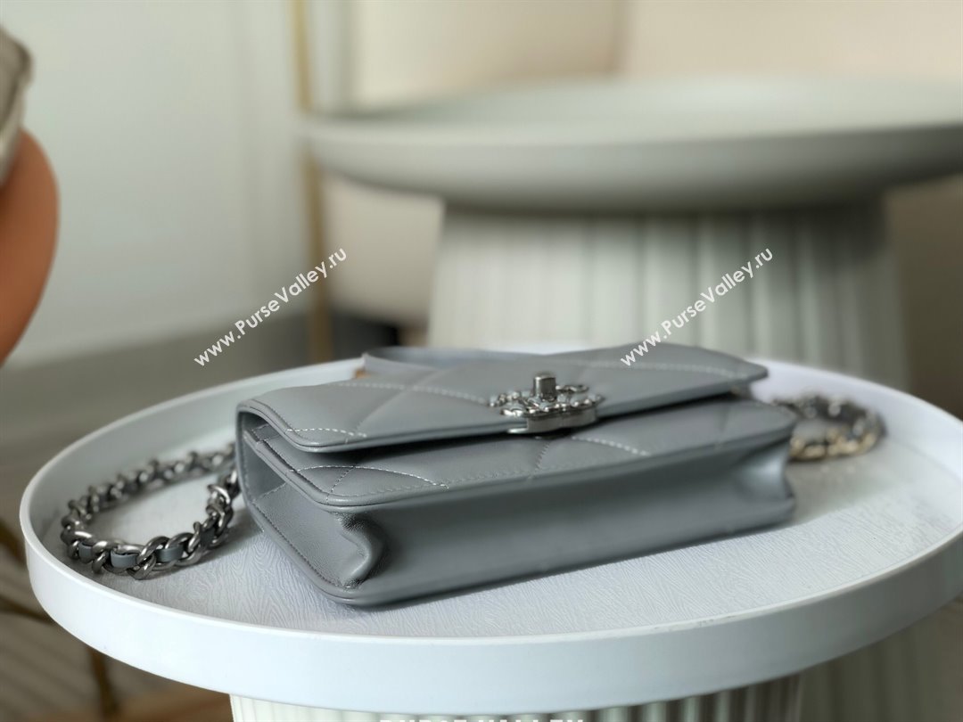 Chanel 19 Wallet On Chain WOC Bag in Lambskin AP3267 Grey/Silver 2024 (SM-24060406)