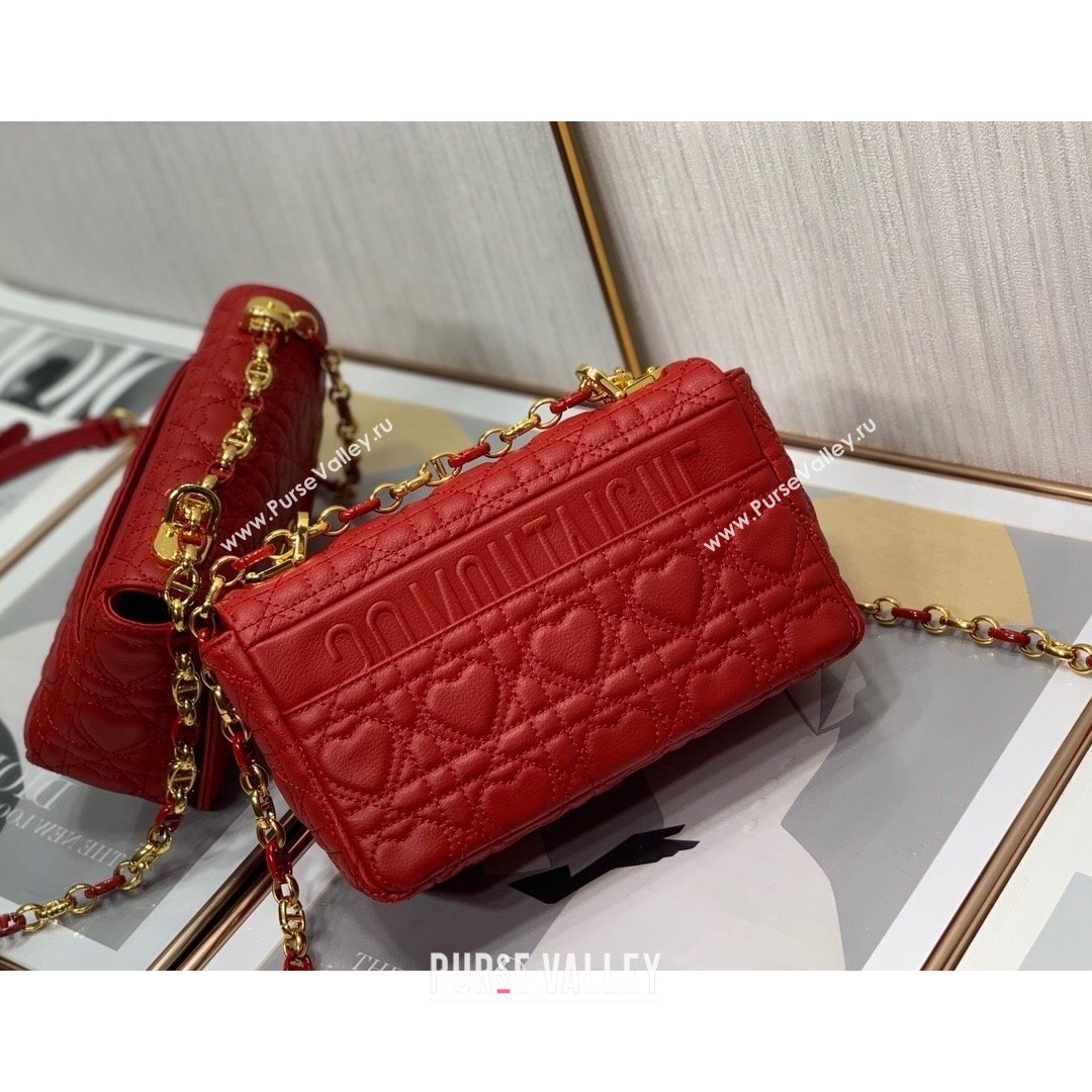 Dior Small Dioramour Caro Bag in Bright Red Cannage Calfskin with Heart Motif 2021 (XXG-21090801)