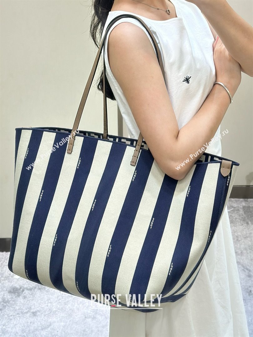 Fendi Large Roll Reversible shopper Tote Bag in Pequin striped and midnight blue FF fabric 2024 8661L (CL-240715109)