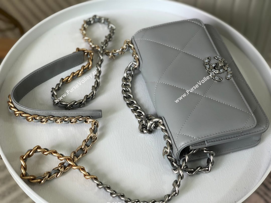 Chanel 19 Wallet On Chain WOC Bag in Lambskin AP3267 Grey/Silver 2024 (SM-24060406)