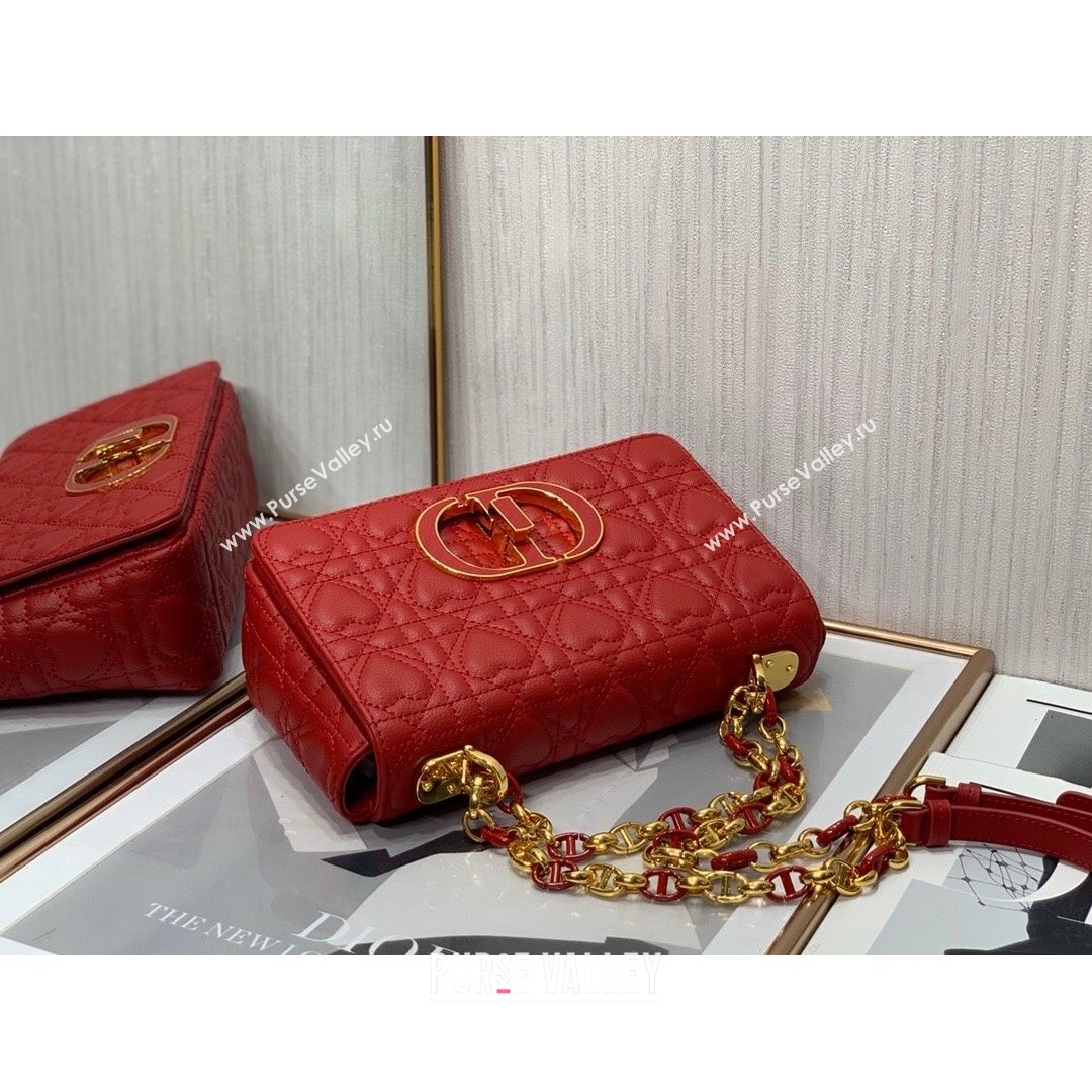 Dior Small Dioramour Caro Bag in Bright Red Cannage Calfskin with Heart Motif 2021 (XXG-21090801)