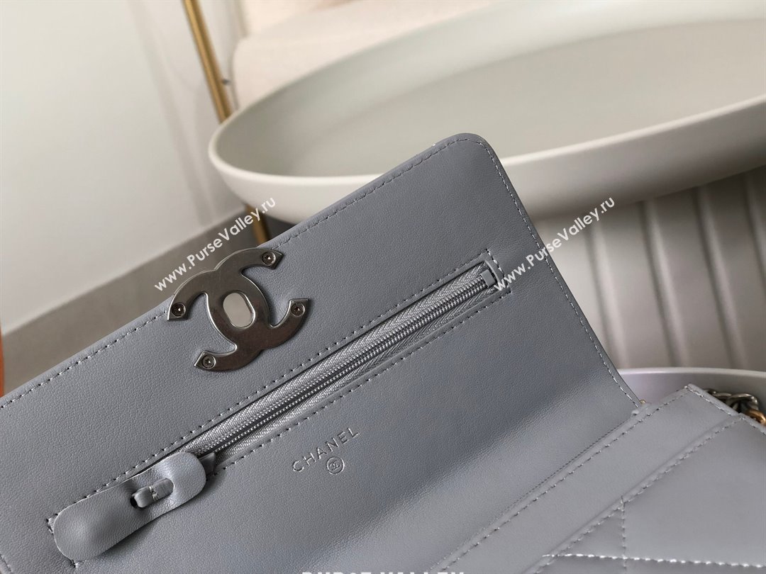 Chanel 19 Wallet On Chain WOC Bag in Lambskin AP3267 Grey/Silver 2024 (SM-24060406)