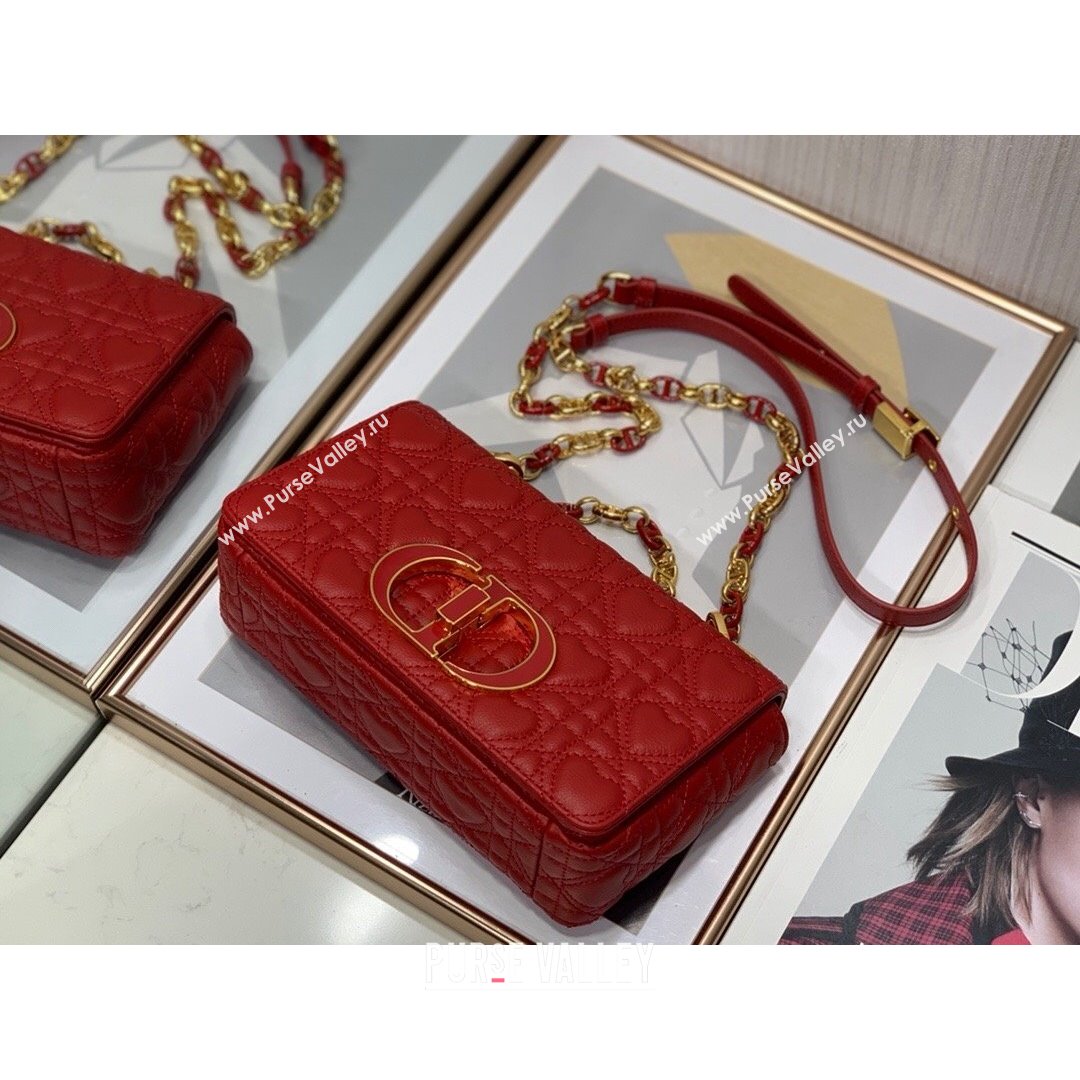 Dior Small Dioramour Caro Bag in Bright Red Cannage Calfskin with Heart Motif 2021 (XXG-21090801)