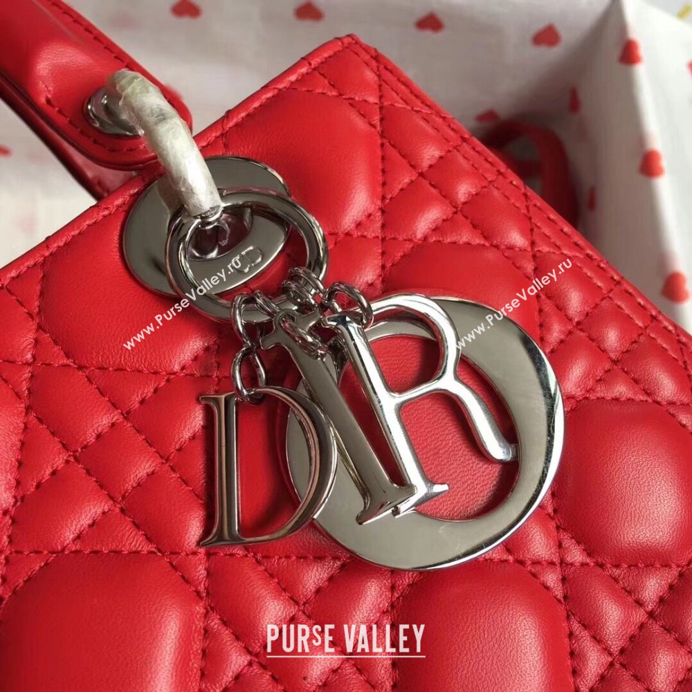 Dior Medium Lady Dior Bag in Cannage Lambskin 44532 Red/Silver 2024 (DMZ-24041625)