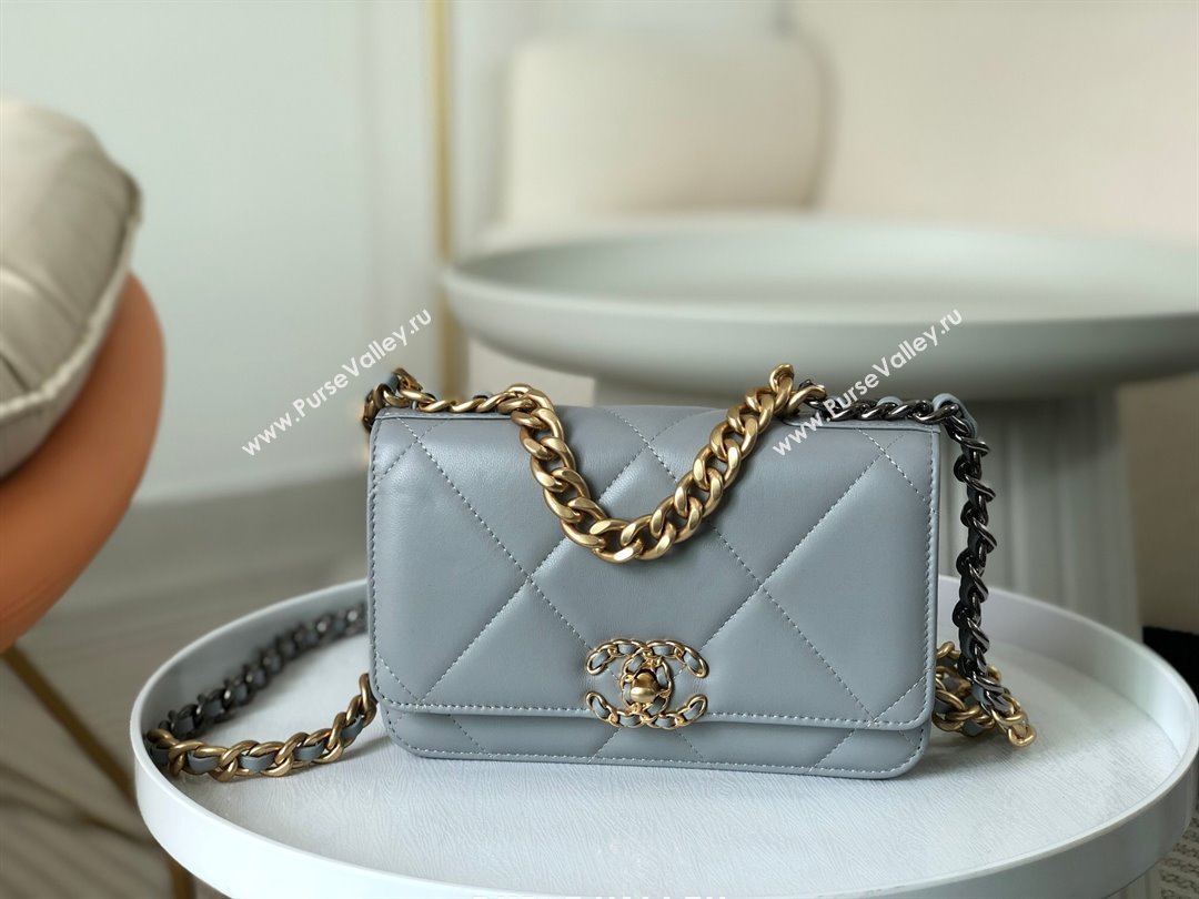 Chanel 19 Wallet On Chain WOC Bag in Lambskin AP3267 Grey/Gold 2024 (SM-24060405)