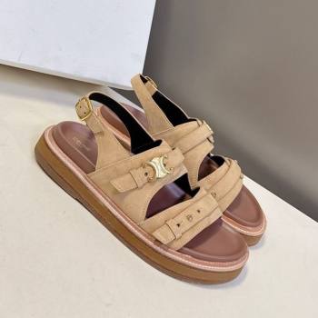 Celine Tippi Triomphe Flat Sandals in Suede Beige 2025 (SS-250709070)