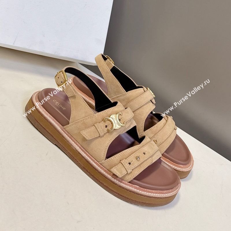 Celine Tippi Triomphe Flat Sandals in Suede Beige 2025 (SS-250709070)