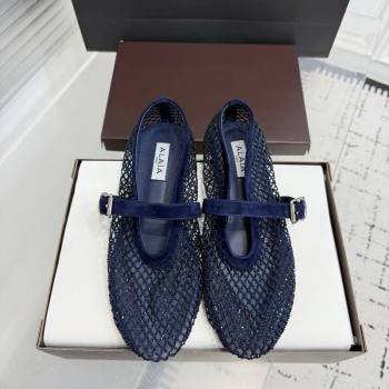 Alaia Ballet Flats in Fishnet and Suede with Strass Royal Blue 2025 AL020702 (KER-260207051)