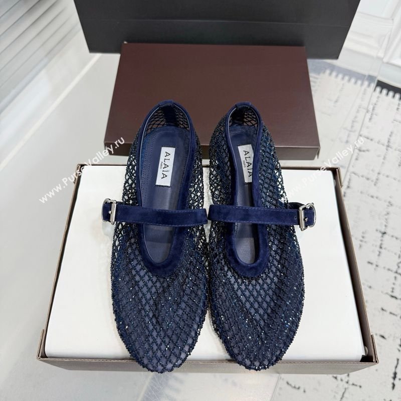 Alaia Ballet Flats in Fishnet and Suede with Strass Royal Blue 2025 AL020702 (KER-260207051)