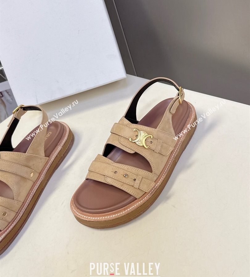 Celine Tippi Triomphe Flat Sandals in Suede Beige 2025 (SS-250709070)