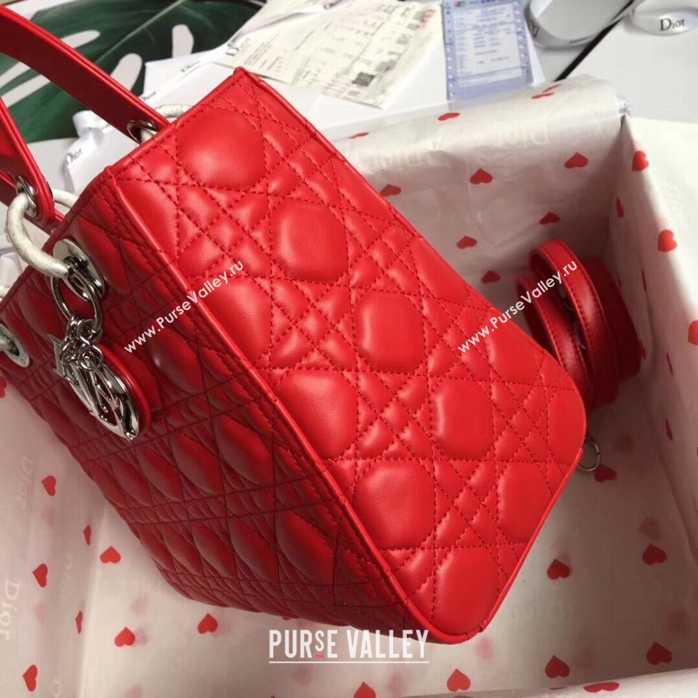 Dior Medium Lady Dior Bag in Cannage Lambskin 44532 Red/Silver 2024 (DMZ-24041625)