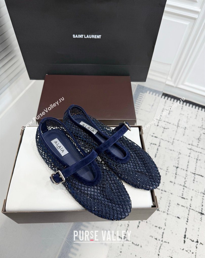 Alaia Ballet Flats in Fishnet and Suede with Strass Royal Blue 2025 AL020702 (KER-260207051)