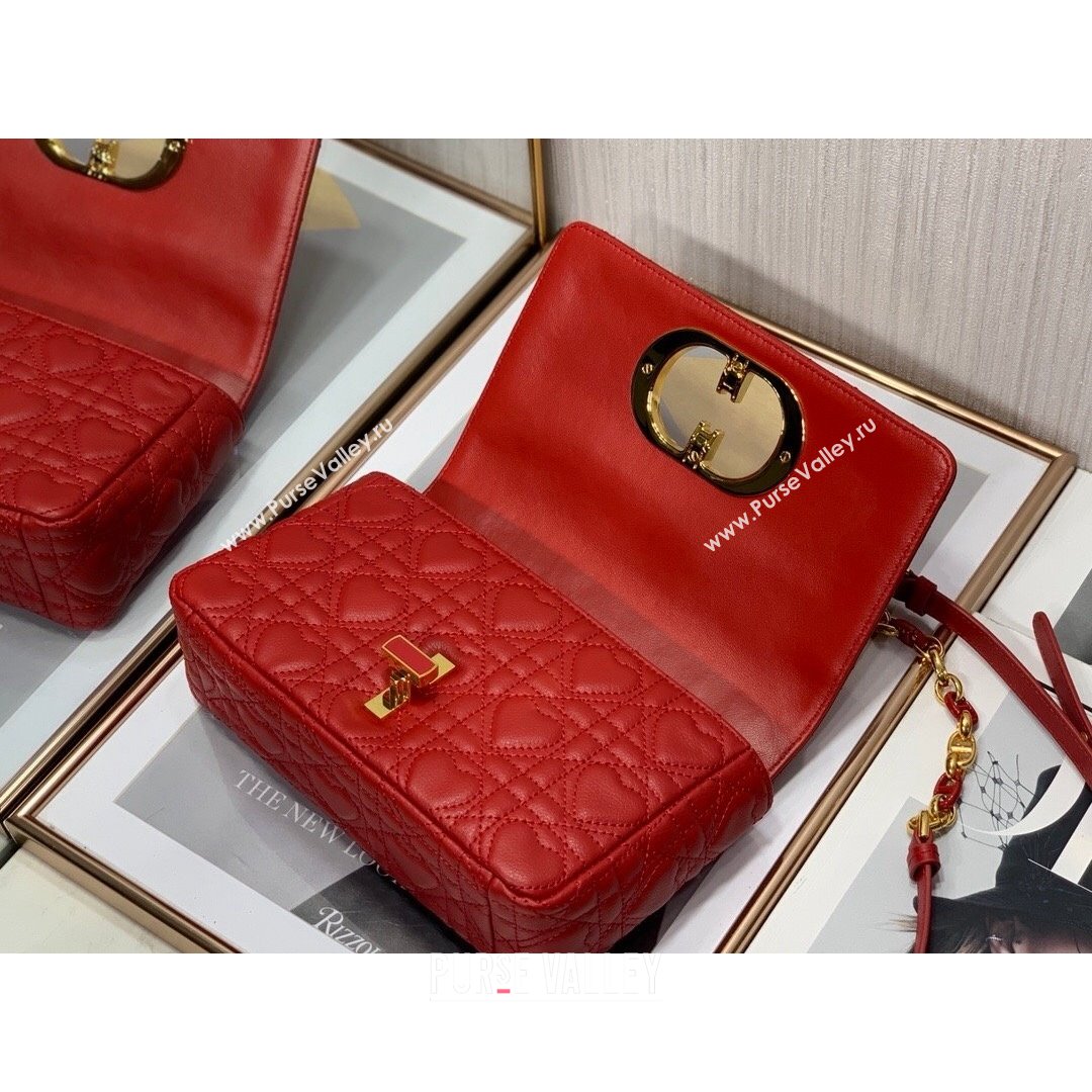 Dior Small Dioramour Caro Bag in Bright Red Cannage Calfskin with Heart Motif 2021 (XXG-21090801)