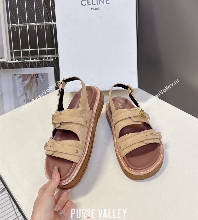 Celine Tippi Triomphe Flat Sandals in Suede Beige 2025 (SS-250709070)