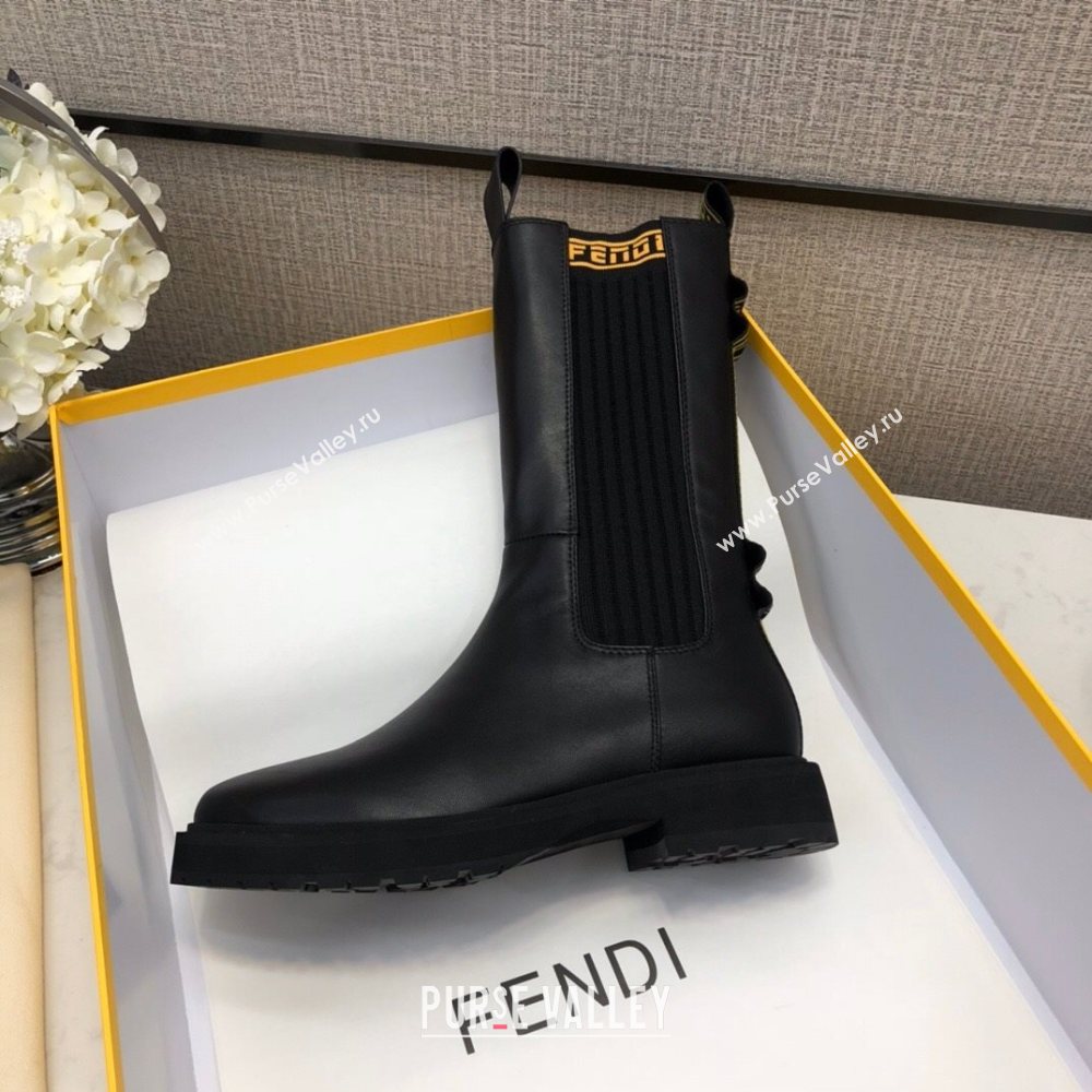 Fendi Calfskin Knit  Short Boots with FENDI Embroidered Black/Yellow 2020 (MD-20120405)