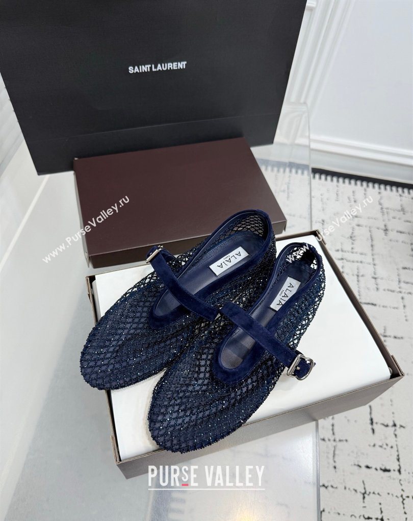 Alaia Ballet Flats in Fishnet and Suede with Strass Royal Blue 2025 AL020702 (KER-260207051)