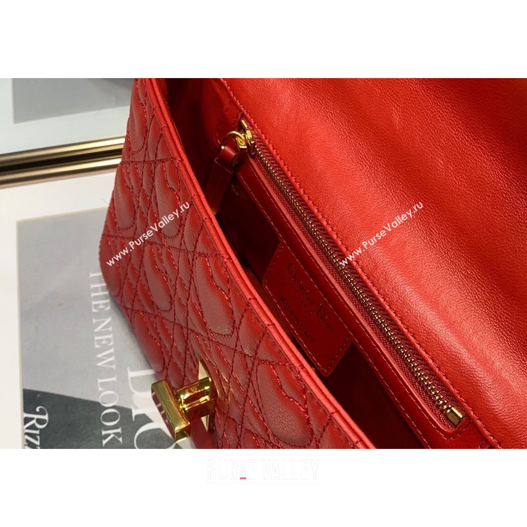 Dior Small Dioramour Caro Bag in Bright Red Cannage Calfskin with Heart Motif 2021 (XXG-21090801)