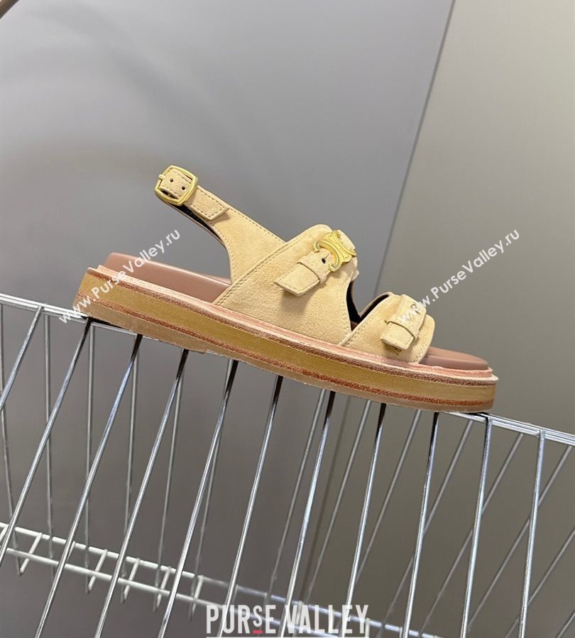 Celine Tippi Triomphe Flat Sandals in Suede Beige 2025 (SS-250709070)