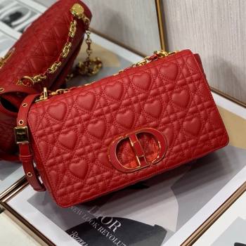 Dior Medium Dioramour Caro Bag in Bright Red Cannage Calfskin with Heart Motif 2021 (XXG-21090802)