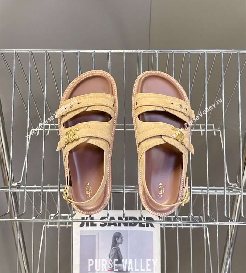 Celine Tippi Triomphe Flat Sandals in Suede Beige 2025 (SS-250709070)