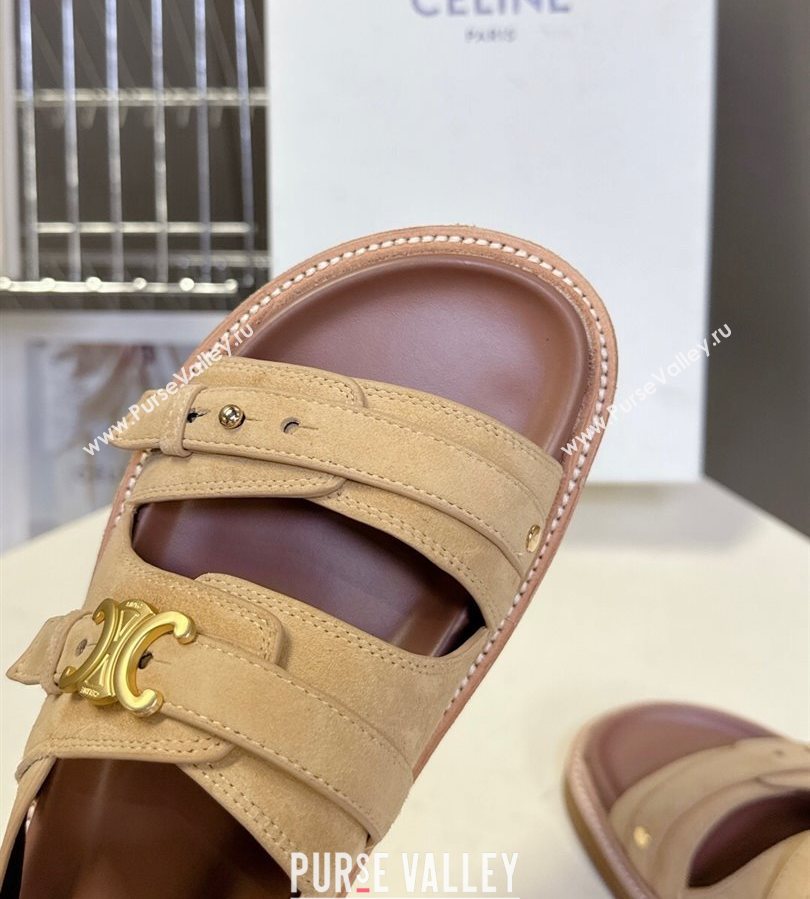Celine Tippi Triomphe Flat Sandals in Suede Beige 2025 (SS-250709070)