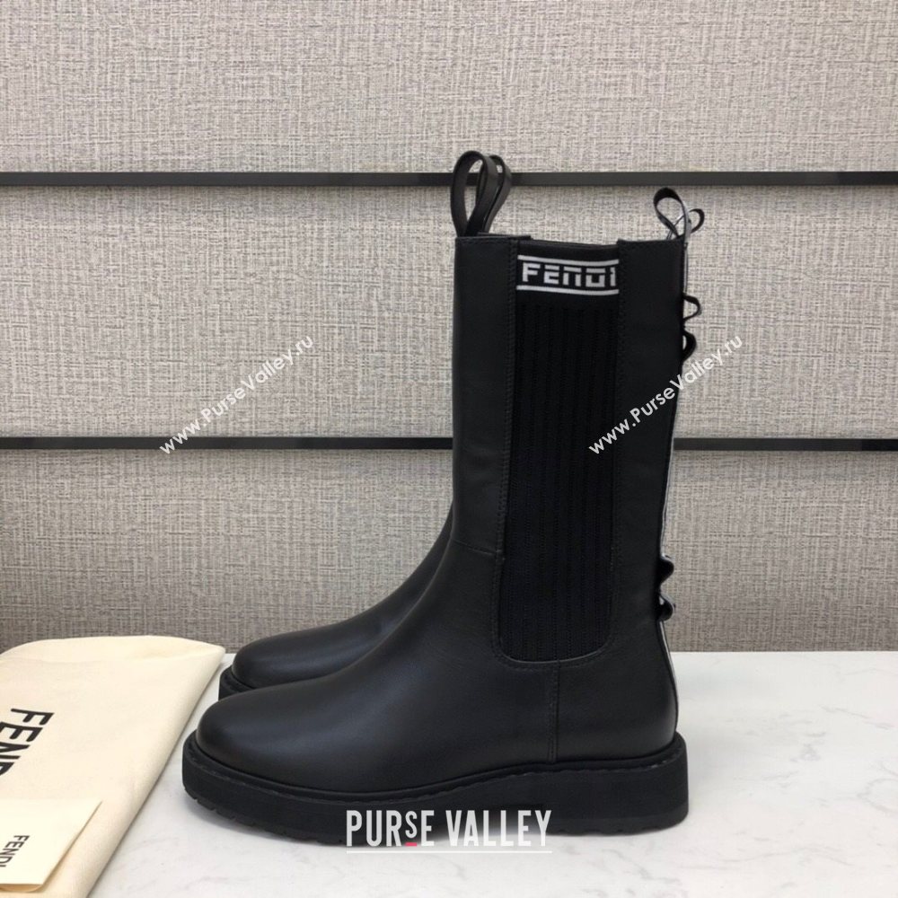 Fendi Calfskin Knit  Short Boots with FENDI Embroidered Black/White 2020 (MD-20120406)