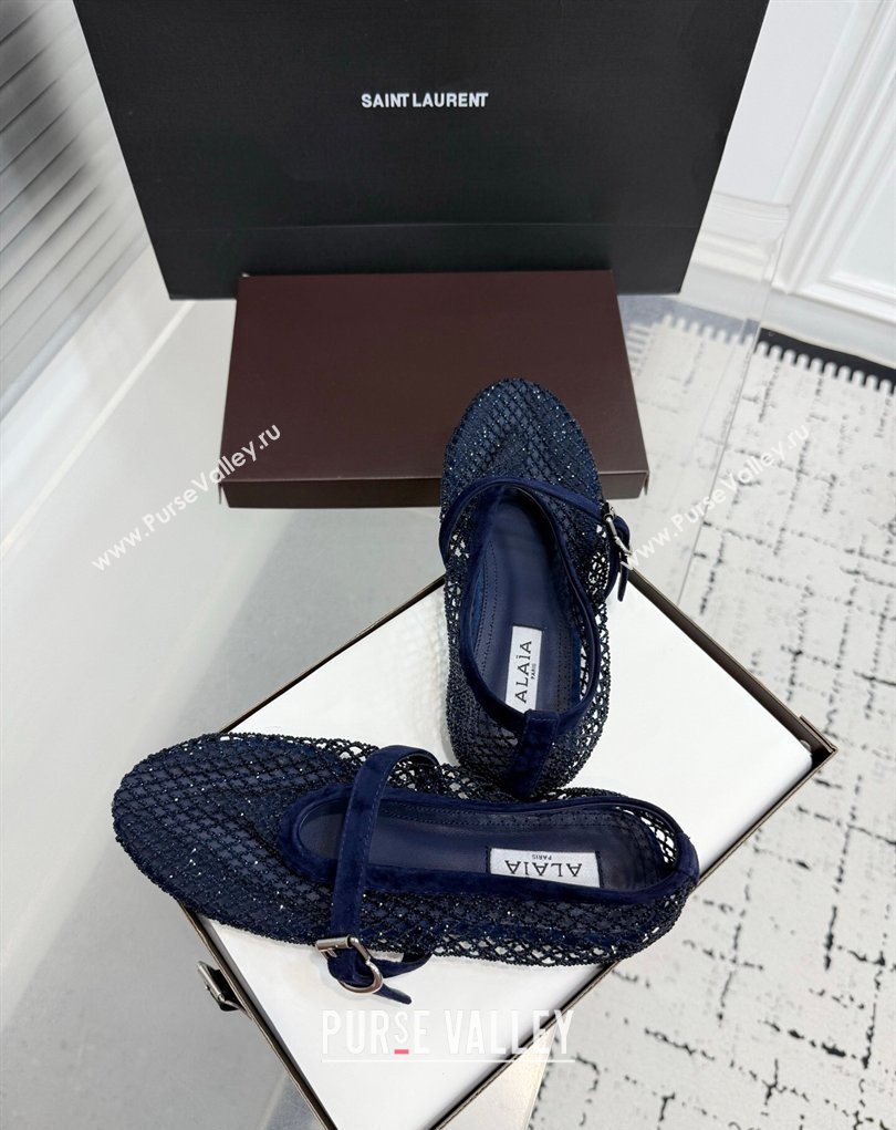 Alaia Ballet Flats in Fishnet and Suede with Strass Royal Blue 2025 AL020702 (KER-260207051)