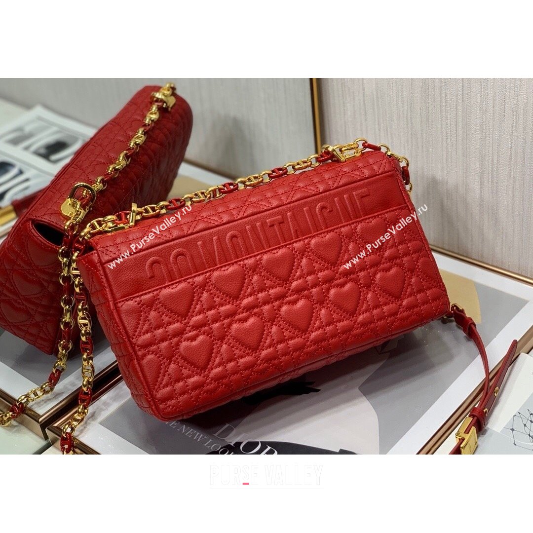 Dior Medium Dioramour Caro Bag in Bright Red Cannage Calfskin with Heart Motif 2021 (XXG-21090802)