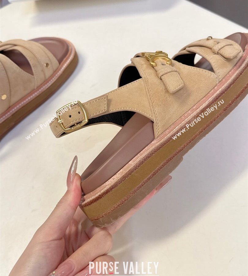 Celine Tippi Triomphe Flat Sandals in Suede Beige 2025 (SS-250709070)