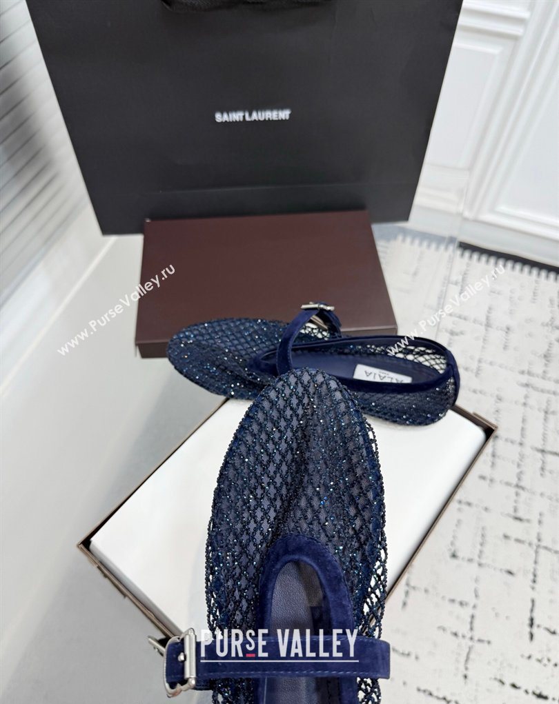 Alaia Ballet Flats in Fishnet and Suede with Strass Royal Blue 2025 AL020702 (KER-260207051)