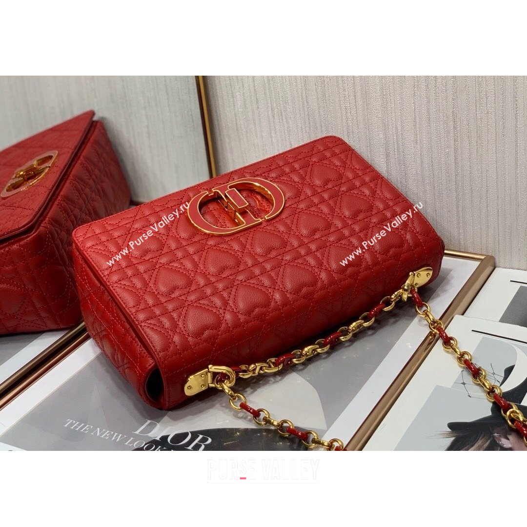 Dior Medium Dioramour Caro Bag in Bright Red Cannage Calfskin with Heart Motif 2021 (XXG-21090802)