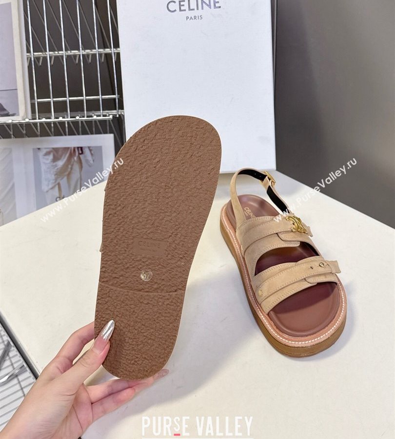 Celine Tippi Triomphe Flat Sandals in Suede Beige 2025 (SS-250709070)