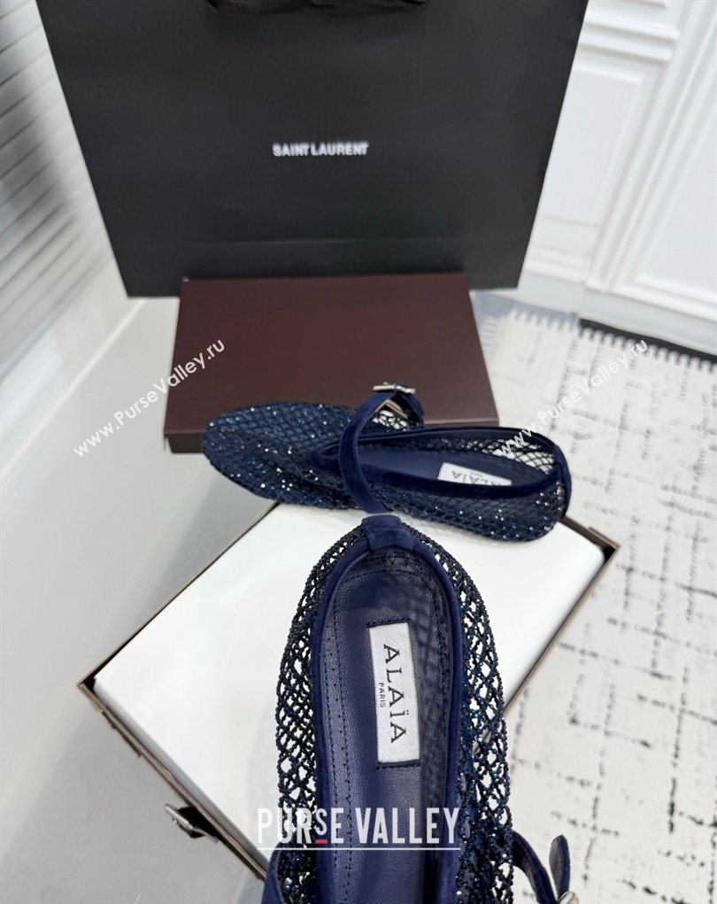 Alaia Ballet Flats in Fishnet and Suede with Strass Royal Blue 2025 AL020702 (KER-260207051)