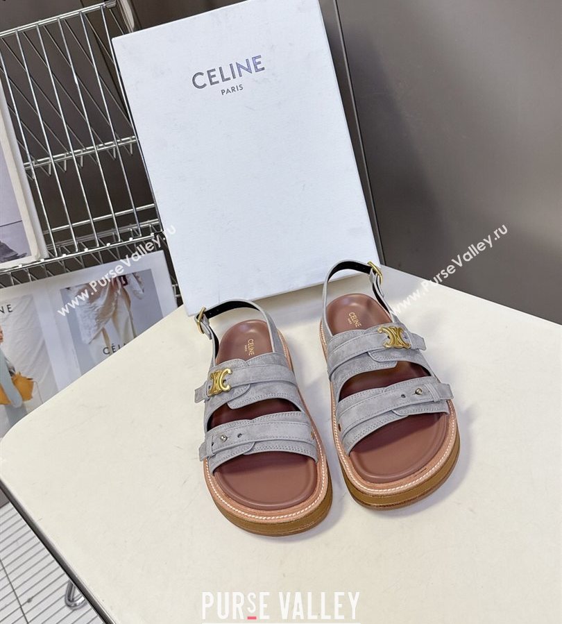 Celine Tippi Triomphe Flat Sandals in Suede Grey 2025 (SS-250709071)
