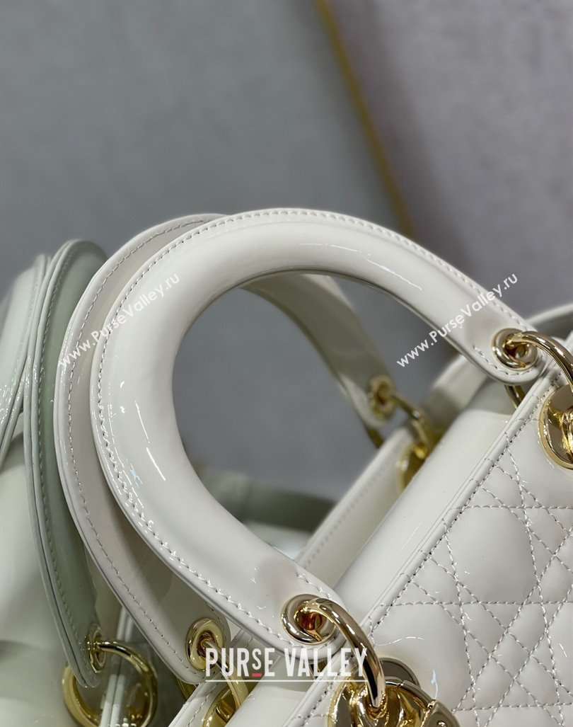 Dior Medium Lady Dior Bag in Cannage Patent Leather 44532 White/Gold 2024 (DMZ-24041626)