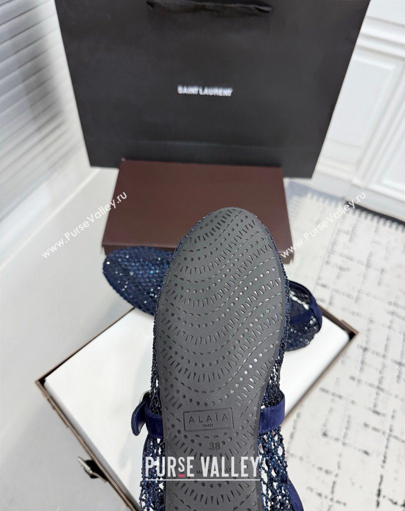 Alaia Ballet Flats in Fishnet and Suede with Strass Royal Blue 2025 AL020702 (KER-260207051)