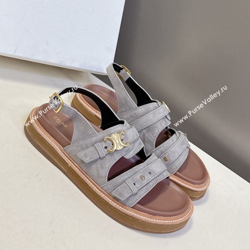 Celine Tippi Triomphe Flat Sandals in Suede Grey 2025 (SS-250709071)