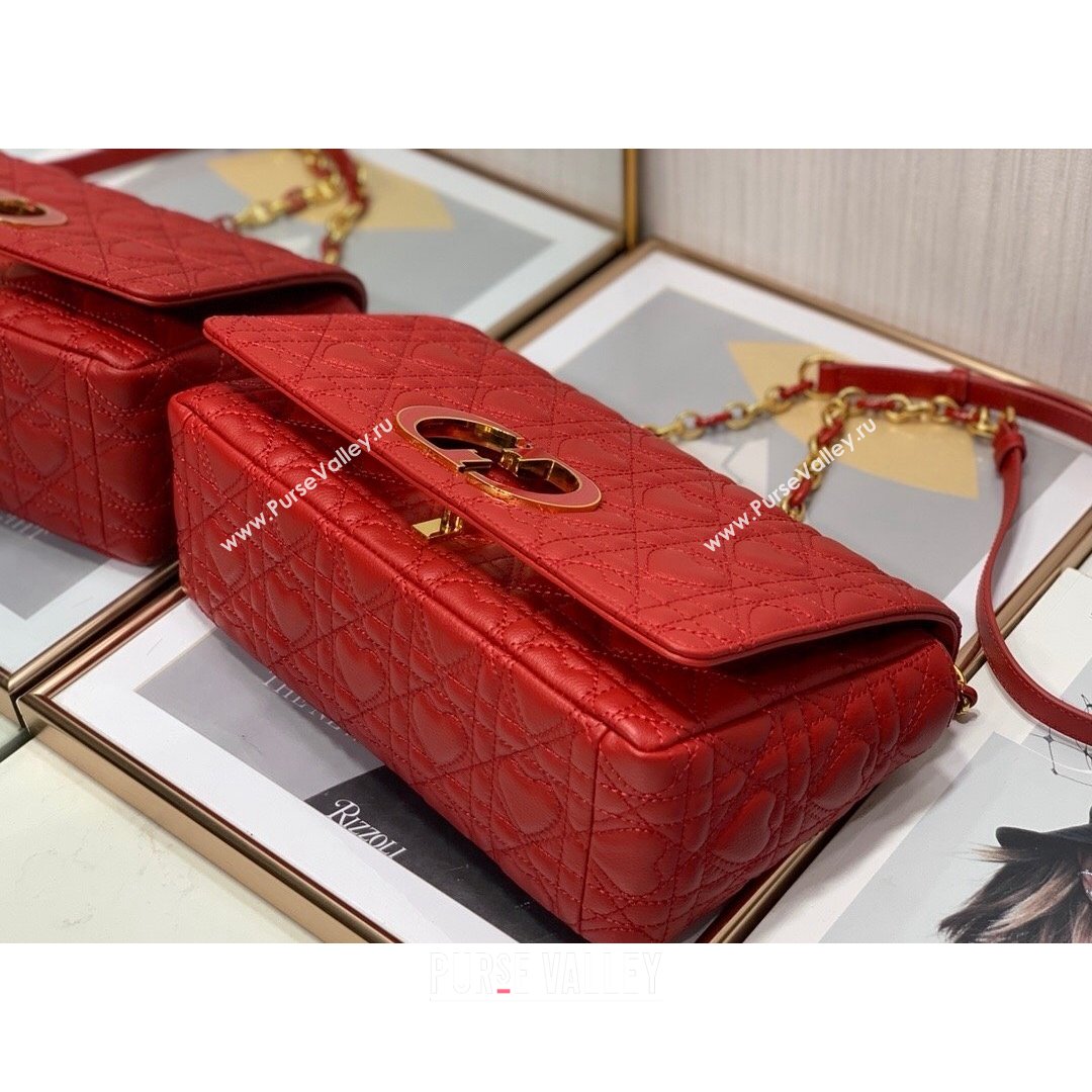 Dior Medium Dioramour Caro Bag in Bright Red Cannage Calfskin with Heart Motif 2021 (XXG-21090802)