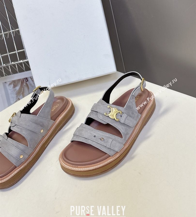 Celine Tippi Triomphe Flat Sandals in Suede Grey 2025 (SS-250709071)