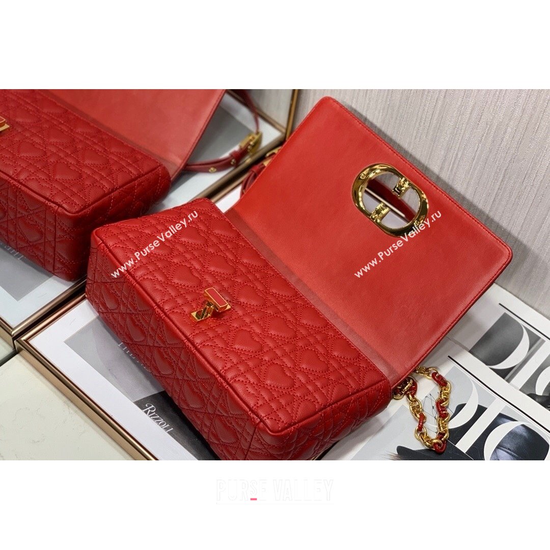 Dior Medium Dioramour Caro Bag in Bright Red Cannage Calfskin with Heart Motif 2021 (XXG-21090802)