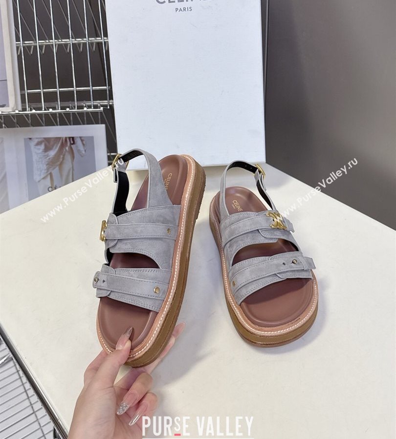 Celine Tippi Triomphe Flat Sandals in Suede Grey 2025 (SS-250709071)