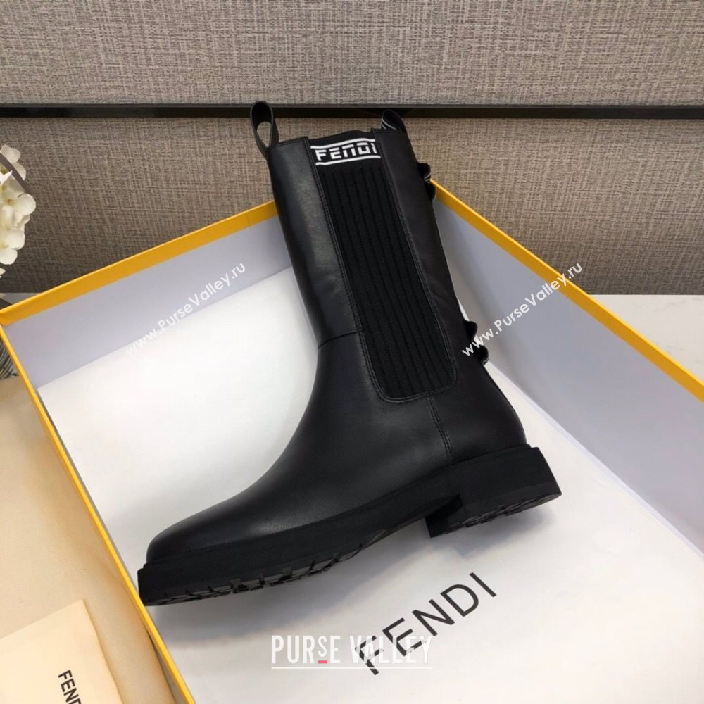 Fendi Calfskin Knit  Short Boots with FENDI Embroidered Black/White 2020 (MD-20120406)