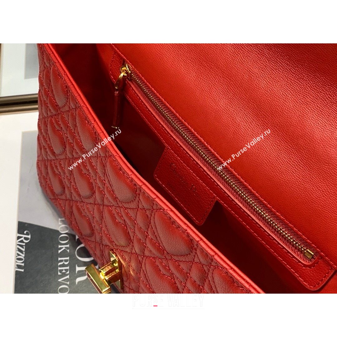 Dior Medium Dioramour Caro Bag in Bright Red Cannage Calfskin with Heart Motif 2021 (XXG-21090802)