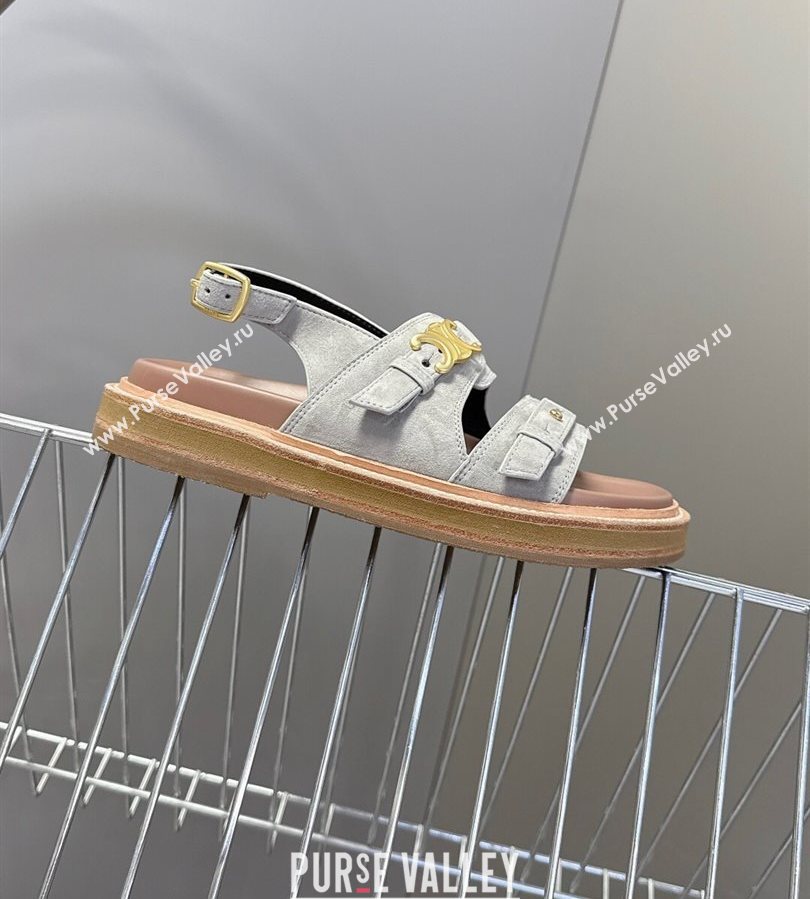 Celine Tippi Triomphe Flat Sandals in Suede Grey 2025 (SS-250709071)