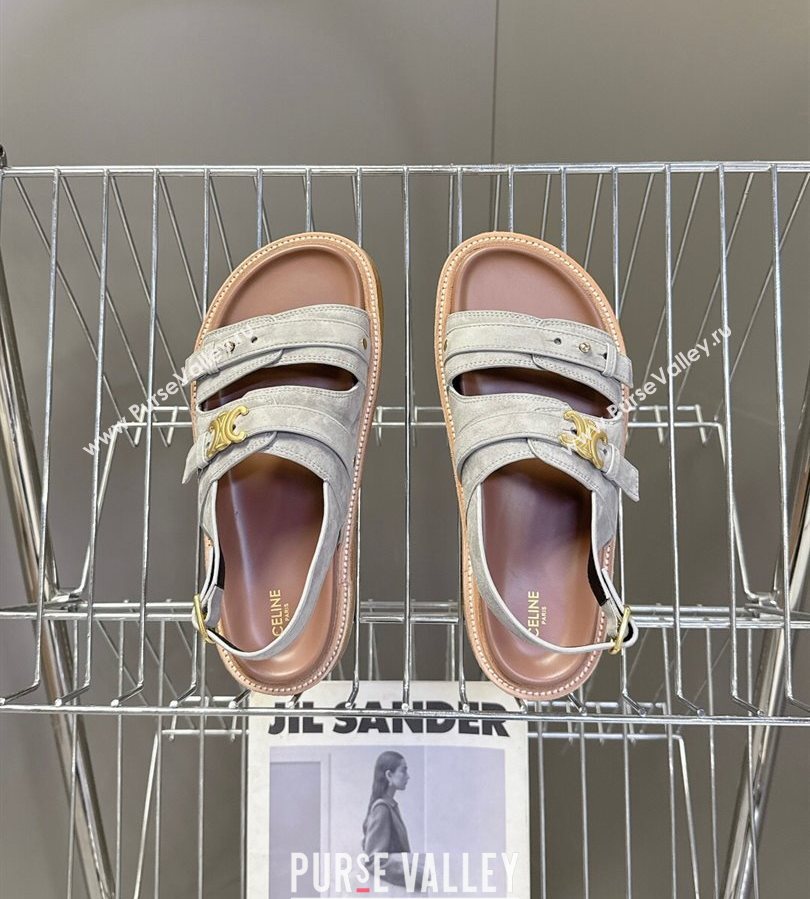 Celine Tippi Triomphe Flat Sandals in Suede Grey 2025 (SS-250709071)
