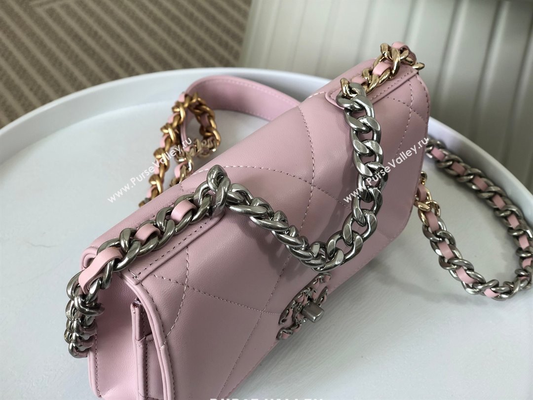 Chanel 19 Wallet On Chain WOC Bag in Lambskin AP3267 Pink/Silver 2024 (SM-24060408)