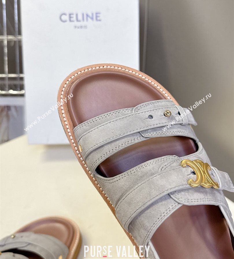 Celine Tippi Triomphe Flat Sandals in Suede Grey 2025 (SS-250709071)