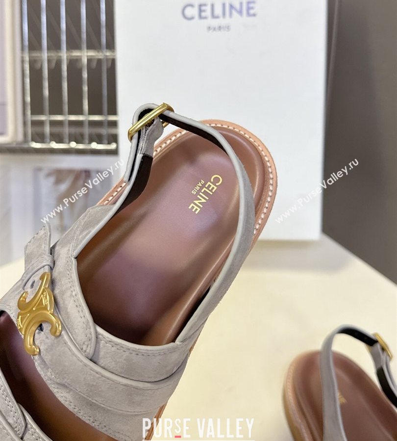 Celine Tippi Triomphe Flat Sandals in Suede Grey 2025 (SS-250709071)
