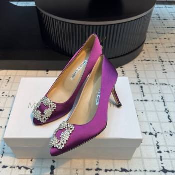 Manolo Blahnik Hangisi Satin Pumps 7cm with Strass Buckle Dark Purple 2024 1225 (KL-241225012)