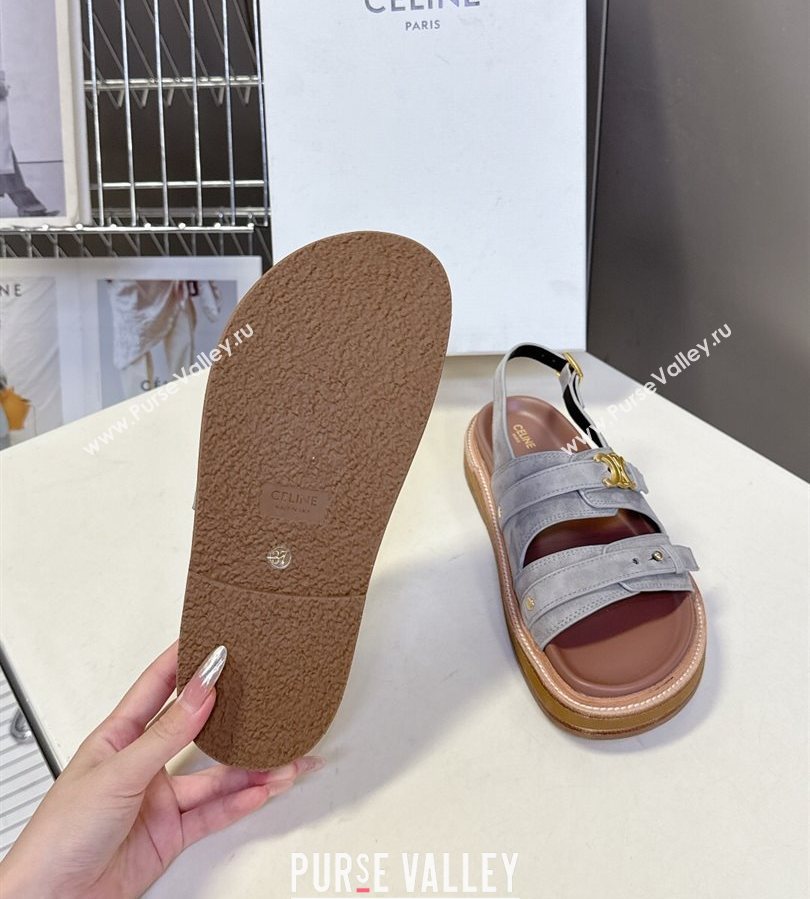 Celine Tippi Triomphe Flat Sandals in Suede Grey 2025 (SS-250709071)
